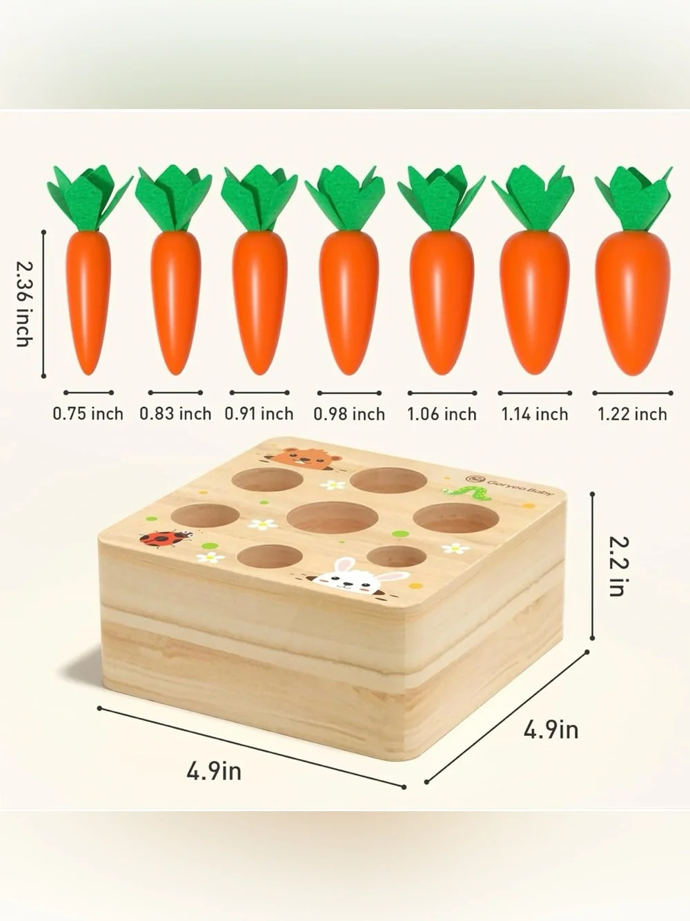 Montessori Wooden Carrot Harvest Toy for Toddlers 1-3, Shape Sorter